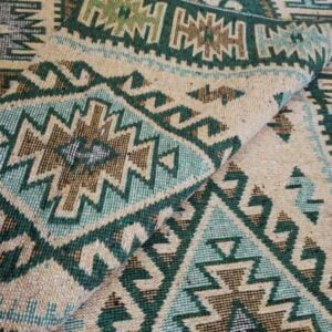 Covor traditional tesut, cu doua fete, dimensiunea 100x150cm, verde si crem, model ROMB - imagine 3