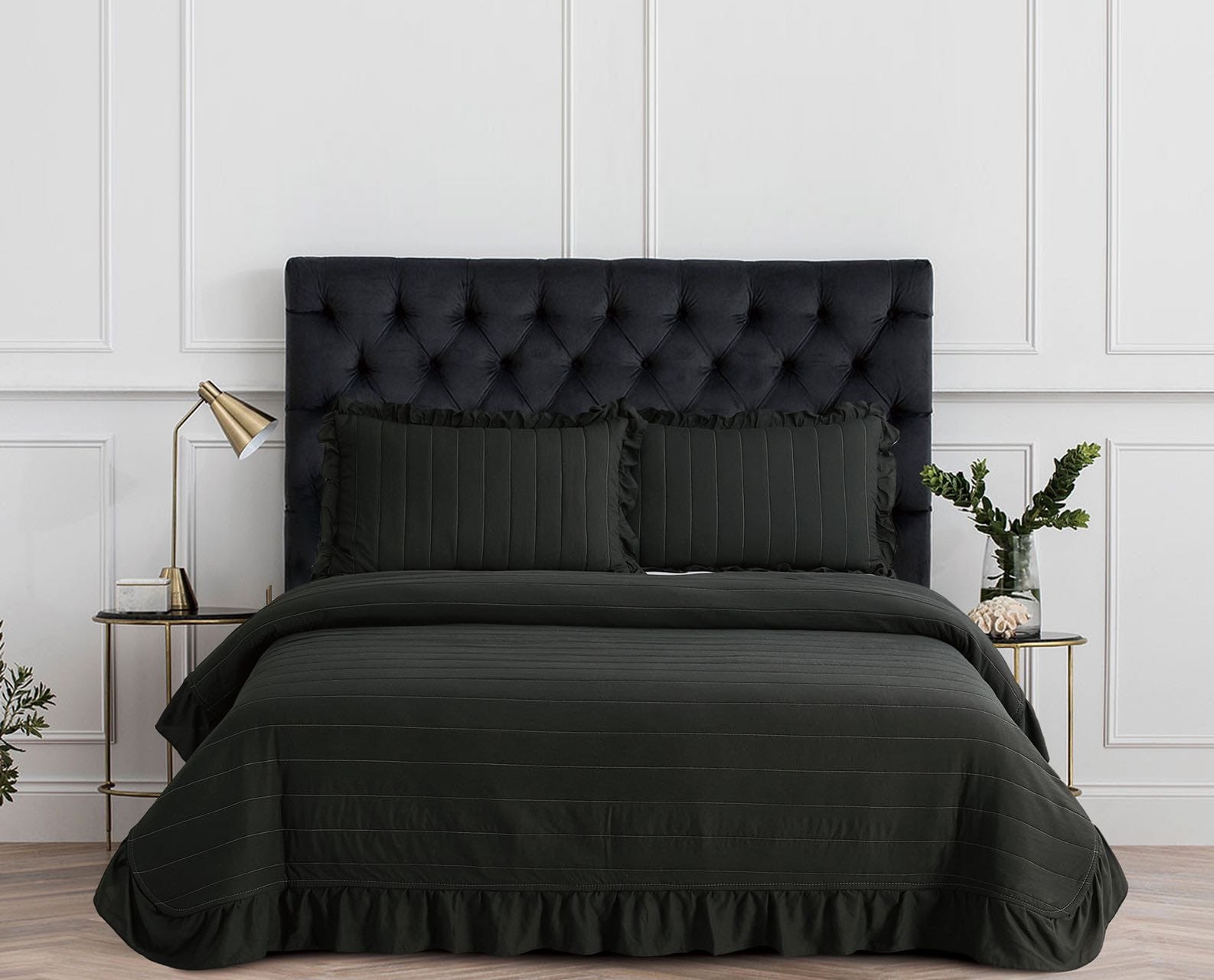 Set de pat Saten 3 piese-Cuvertura pentru pat matrimonial 220x240cm +2 fete perna 50x70cm Negru - imagine 3