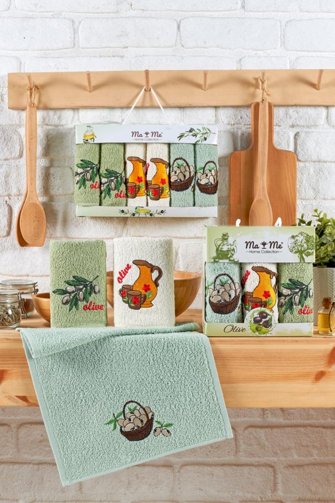 Set 6 prosoape pentru bucatarie, bumbac 100%, dimensiune 30x50cm Olive