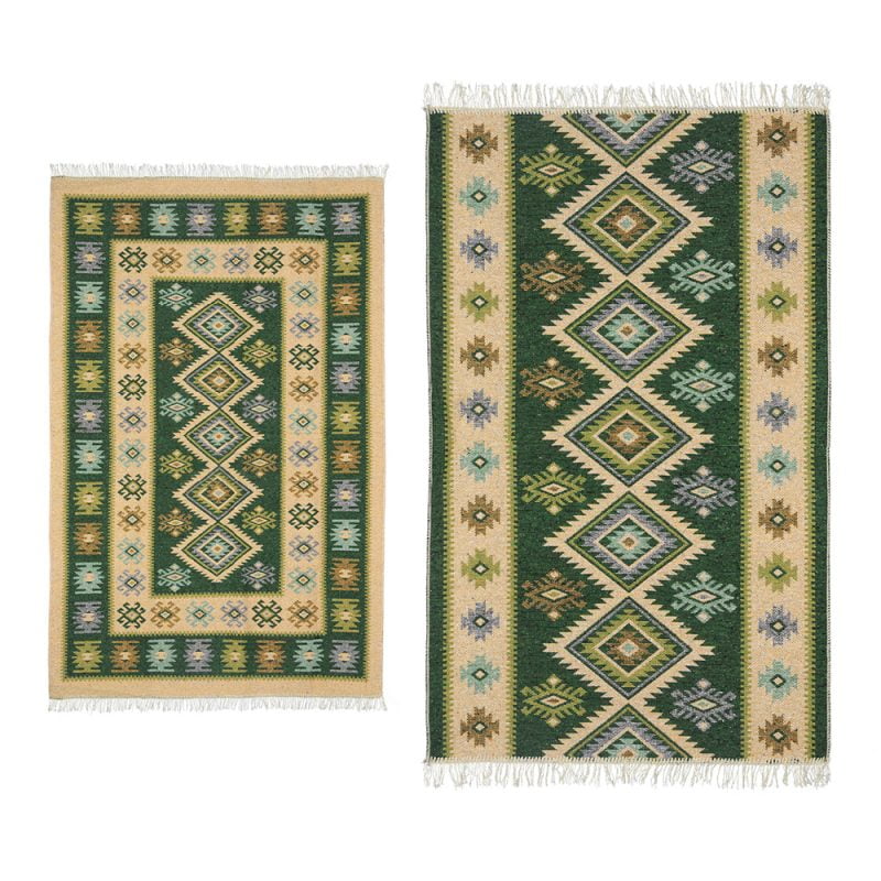 1+1 Covoare traditionale, dimensiunea 120x180cm+ 60x120cm, verde si crem, model ROMB