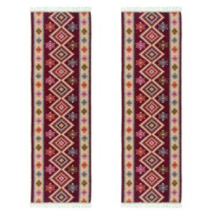 1+1 Covoare traditionale, dimensiunea 80x300cm, rosu si crem, model ROMB