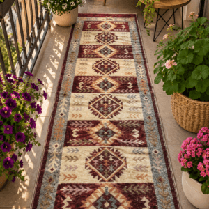Covor traditional, dimensiunea 80x300cm maro si crem, model SPIC DE GRAU