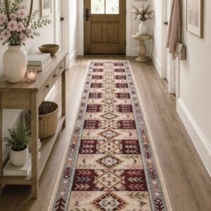 Covor traditional, dimensiunea 80x300cm maro si crem, model SPIC DE GRAU - imagine 3