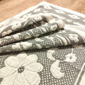 1+1 Set Covoare tesute din bumbac, dimensiunea 40x60cm, gri si alb, cod CB08
