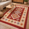 Covor traditional, IUTA, dimensiunea 120x180cm rosu si crem, model ROMB