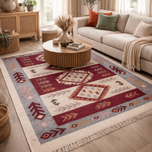 Covor traditional, dimensiunea 140x210cm, rosu si crem, model SPIC DE GRAU