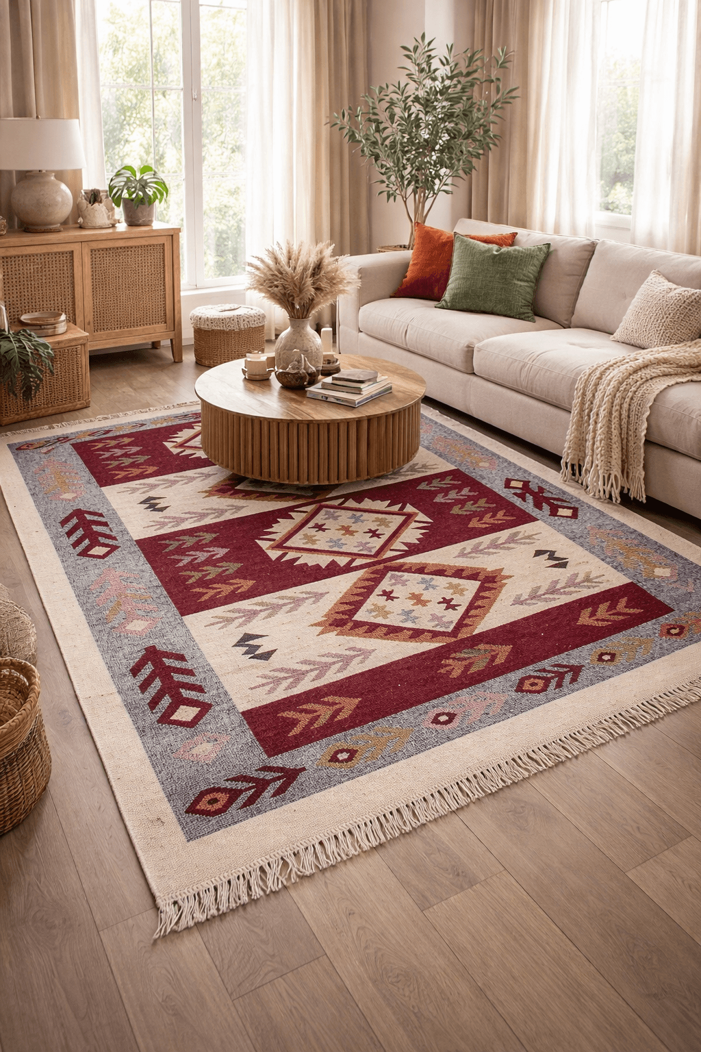 Covor traditional, dimensiunea 140x210cm, rosu si crem, model SPIC DE GRAU