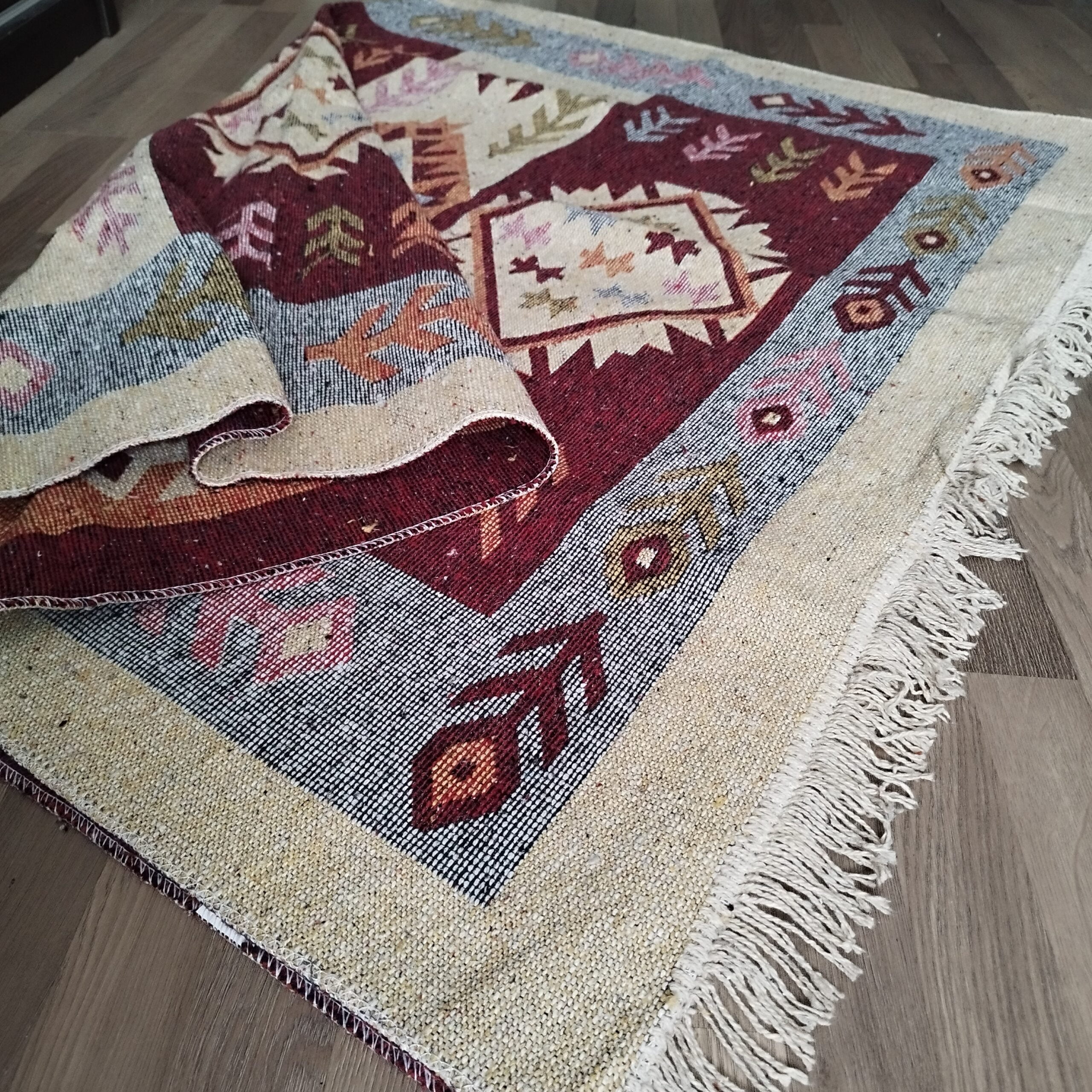 Covor traditional, dimensiunea 80x200cm, rosu si crem, model SPIC DE GRAU - imagine 4