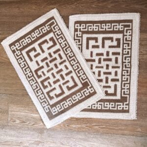 1+1 Set Covoare tesute din bumbac, dimensiunea 40x60cm, maro si alb, cod CB03 - imagine 2