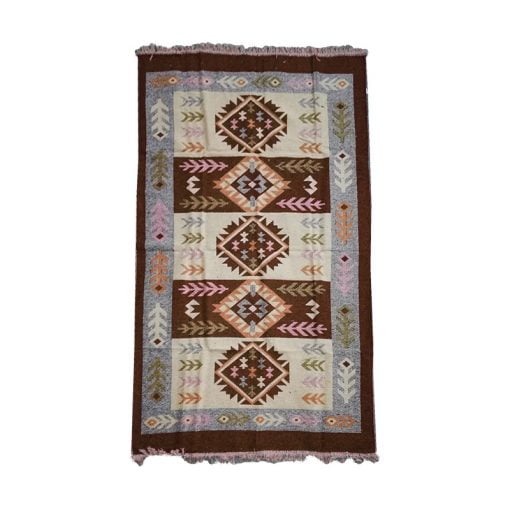 Covor traditional, dimensiunea 80x200cm, maro si crem, model SPIC DE GRAU - imagine 6