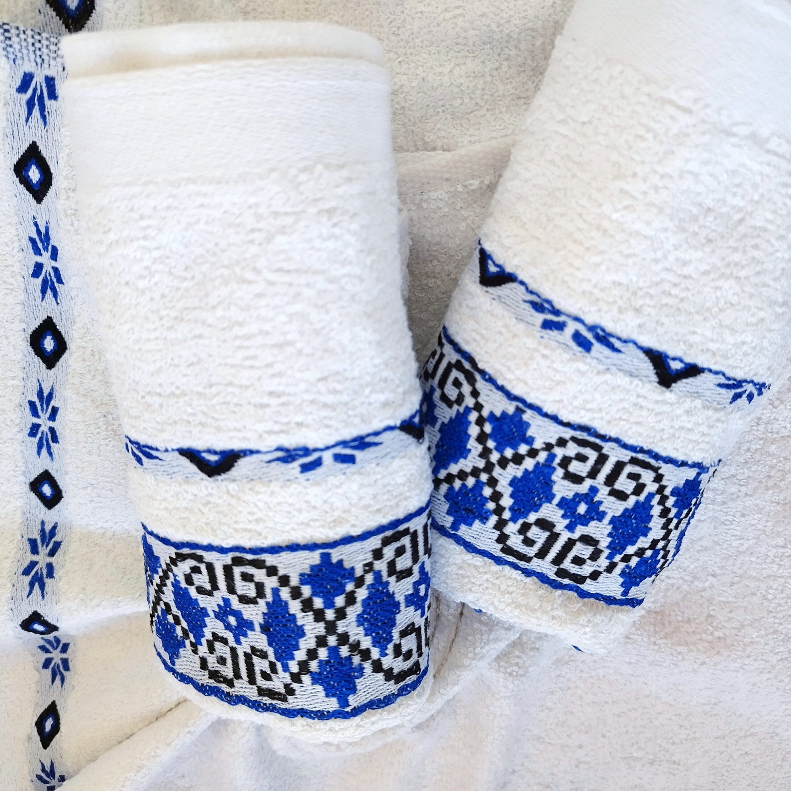 Set 3 prosoape pentru bucatarie, bumbac 100%, dimensiune 33x65cm model Traditional Albastru - imagine 2