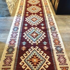 Alternative view of Covor traditional, cu doua fete, dimensiunea 100x300cm, rosu si crem, model ROMB