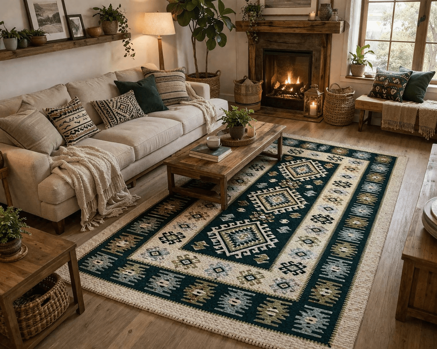 Covor traditional, dimensiunea 200x300cm, VERDE si crem, model ROMB - imagine 3