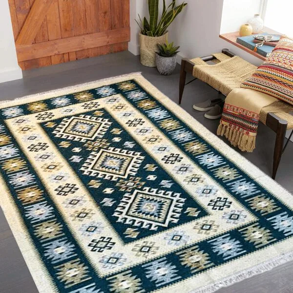Covor traditional, dimensiunea 200x300cm, VERDE si crem, model ROMB - imagine 2