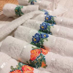 Set 4 prosoape pentru bucatarie, bumbac 100%, dimensiune 32x70cm cu model broderie Portocaliu - imagine 3
