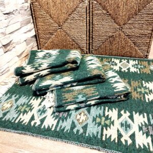 set 4 Covoare traditionale tesute, cu doua fete, dimensiunea 60x90cm, Verde, model Rustic - imagine 2
