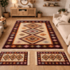 1+2 Covoare traditionale, 1 bucata dimensiunea 200x300cm+2 bucati 60x120cm, rosu si crem, model ROMB