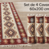 Set 4 bucati Covoare traditionale, dimensiunea 60x200cm Rosu si crem, model ROMB