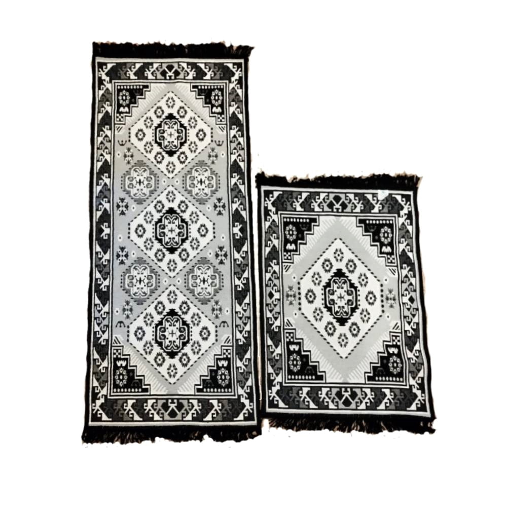 1+1 Covoare tesute, cu doua fete, dimensiunea 60x90cm+60x150cm, negru si gri H&H19