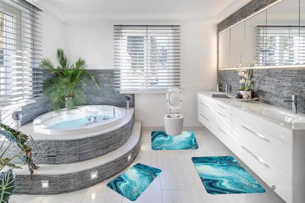 Set trei covoare de baie, plusate 60x90cm+45x60cm+ 43x60cm cod CB011 - imagine 2