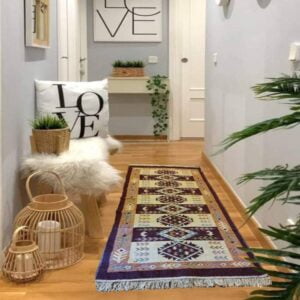 Alternative view of Covor traditional, dimensiunea 80x200cm, maro si crem, model SPIC DE GRAU