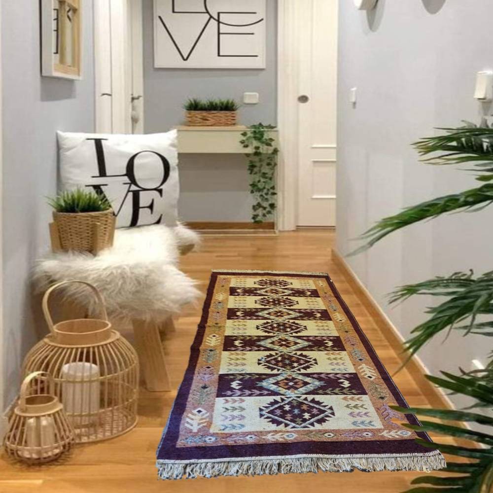 Covor traditional, dimensiunea 80x200cm, maro si crem, model SPIC DE GRAU - imagine 2