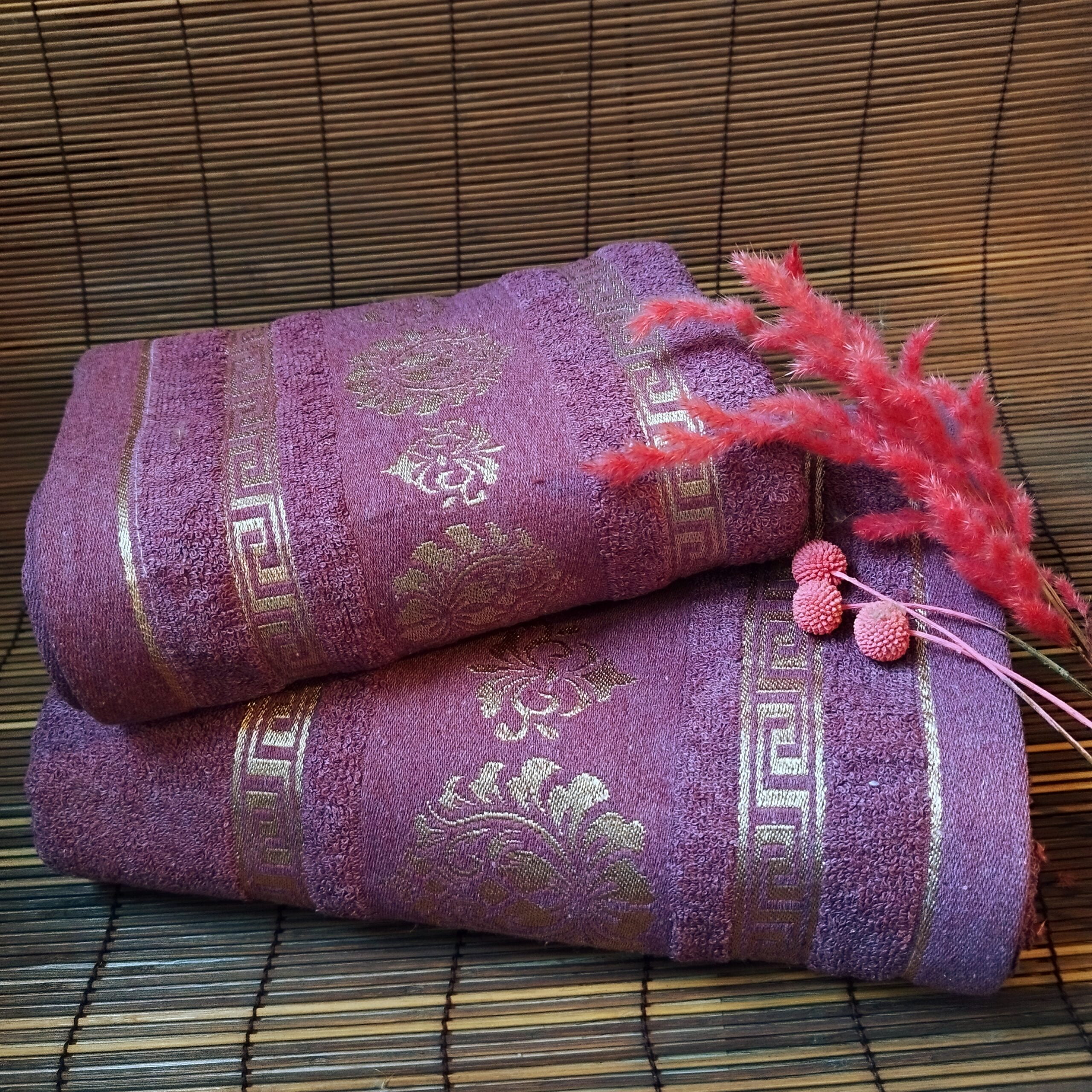 Set 2 prosoape baie, bumbac 100%, dimensiune 50x90cm+ 70x140cm Marsala Royal Collection - imagine 3