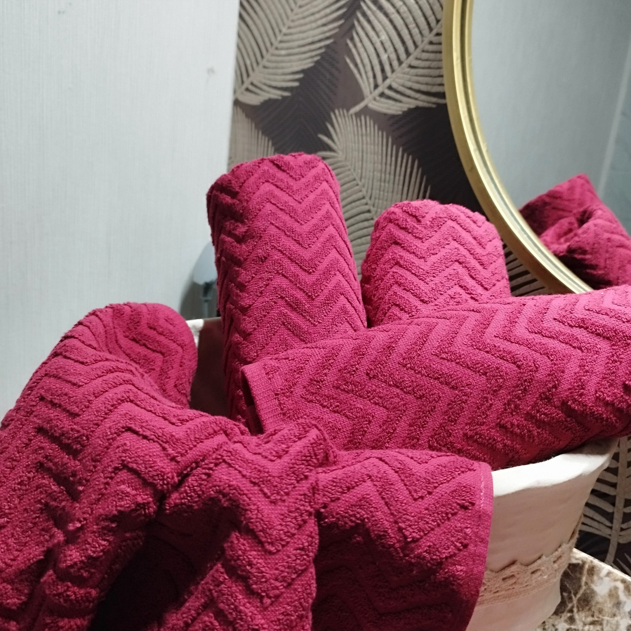 Set 2 prosoape baie , bumbac 100%, dimensiune 50x100cm Waves BORDO - imagine 2
