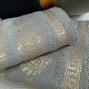 Set 2 prosoape baie, bumbac 100%, dimensiune 50x90cm+ 70x140cm Grey Royal Collection - imagine 3