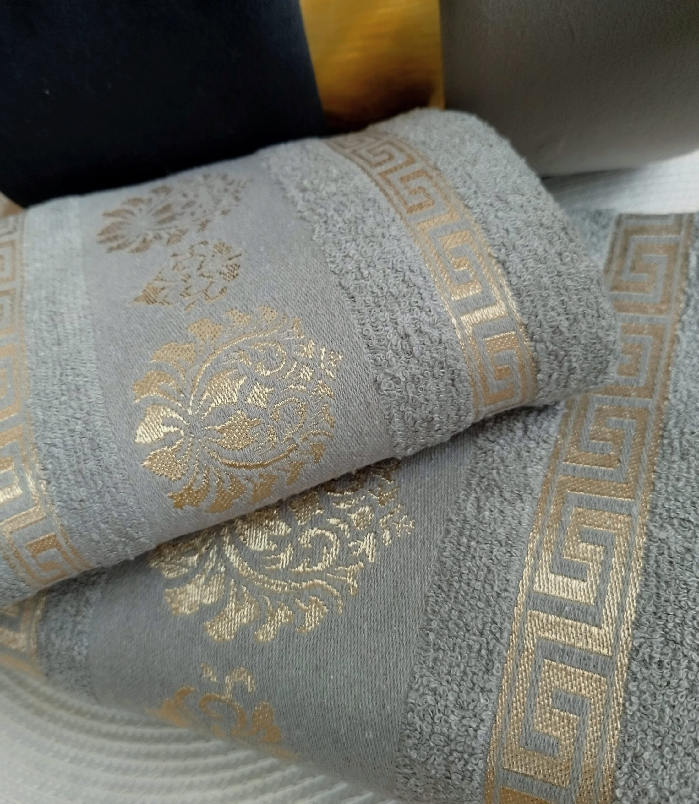 Set 2 prosoape baie, bumbac 100%, dimensiune 50x90cm+ 70x140cm Grey Royal Collection - imagine 3