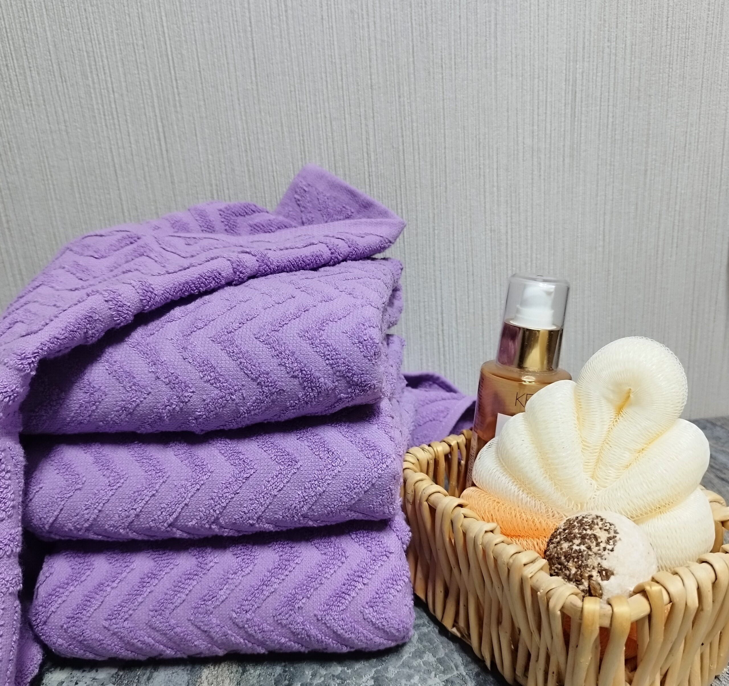Set 4 prosoape baie , bumbac 100%, dimensiune 50x100cm Waves LILA - imagine 2