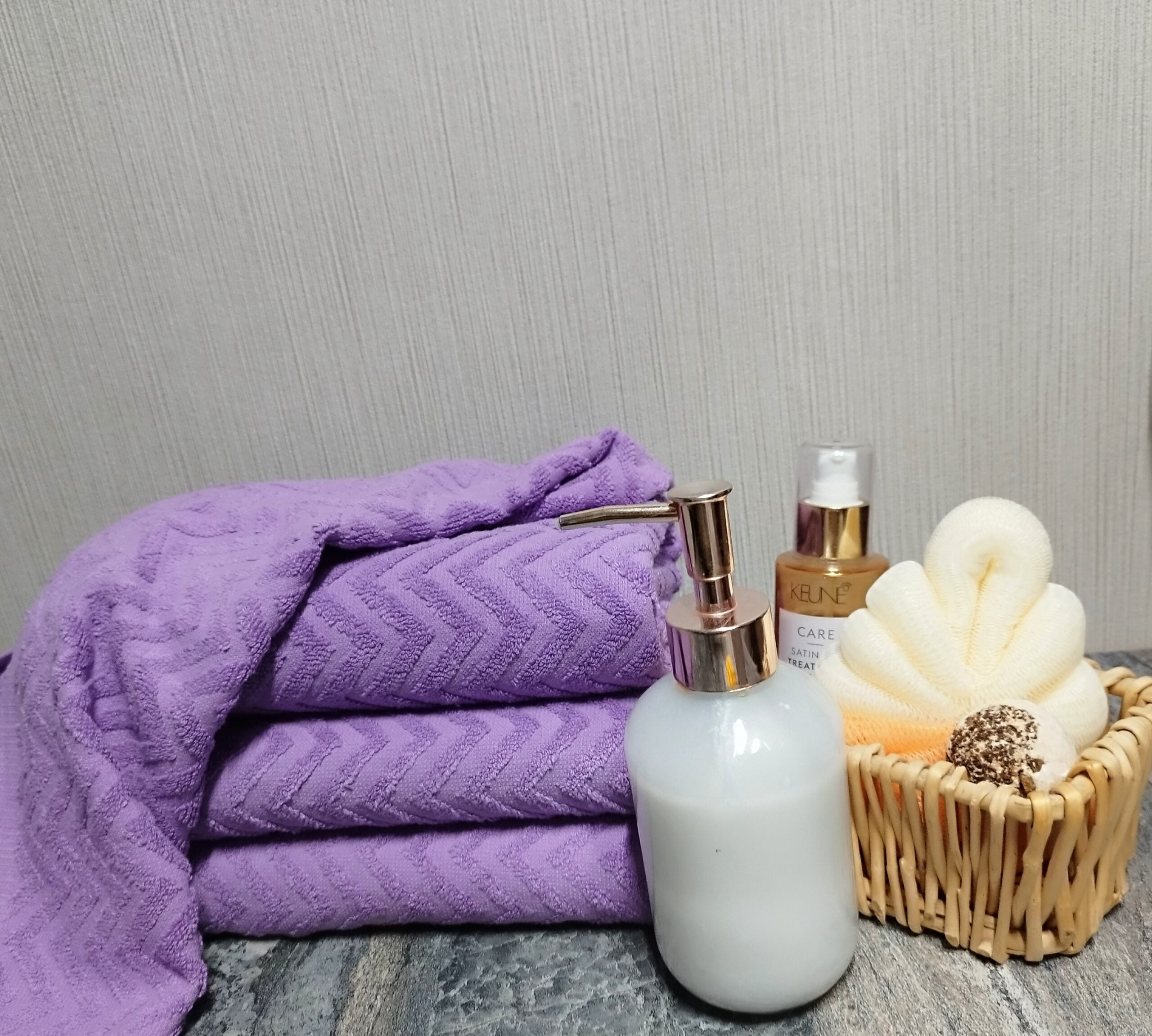 Set 4 prosoape baie , bumbac 100%, dimensiune 50x100cm Waves LILA - imagine 5