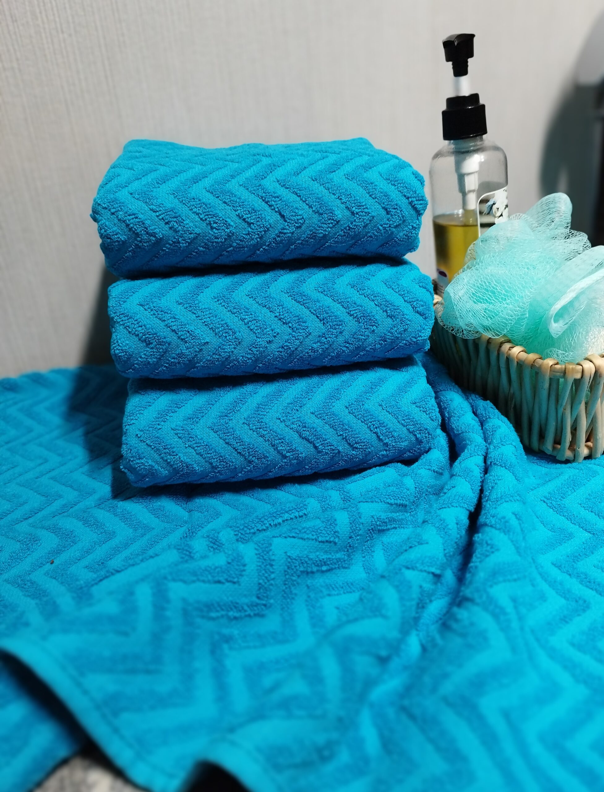 Set 4 prosoape baie , bumbac 100%, dimensiune 50x100cm Waves TURQUOISE