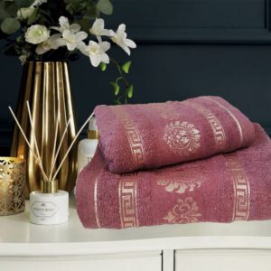 Set 2 prosoape baie, bumbac 100%, dimensiune 50x90cm+ 70x140cm Marsala Royal Collection