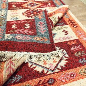 Alternative view of Covor traditional, dimensiunea 80x300cm Rosu si crem, model Spic de grau