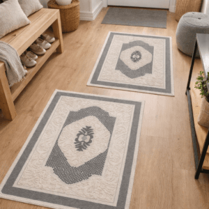 1+1 Set Covoare tesute din bumbac, dimensiunea 60x100cm gri si alb, cod CB16s