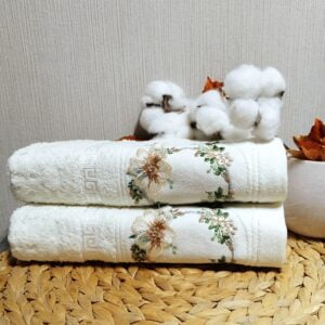 Set 2 prosoape de baie, pufoase, cu broderie, bumbac 100%, dimensiune 50x90cm,Soft Yvoire