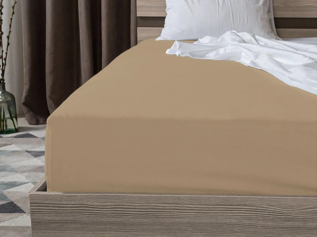Husa pat cu elastic 180x200x25cm bumbac tricot capucino - imagine 3