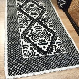 1+1 Set Covoare tesute din bumbac, dimensiunea 1 bucata 60x120cm+1 bucata 80x200cm, negru si alb, cod CB27AD - imagine 4