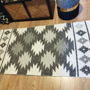 Covor traditional, tesut, cu doua fete, dimensiunea 80x150cm gri si crem, model RUSTIC 3 - imagine 3