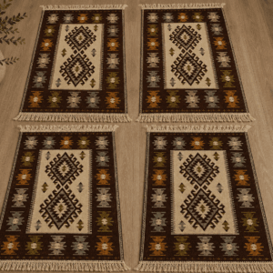 set 4 Covoare traditionale tesute, cu doua fete, iuta,  dimensiunea 60x90cm, Maro, model ROMB