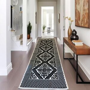 Covor tesut bumbac, dimensiunea 80x300cm Alb si Negru, cod CB27S