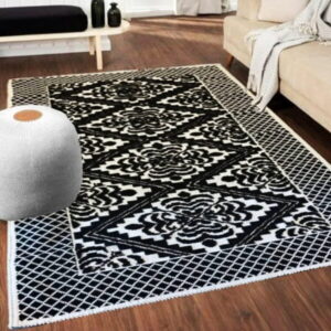 Covor tesut bumbac, dimensiunea 120x180cm Alb si Negru, cod CB27E