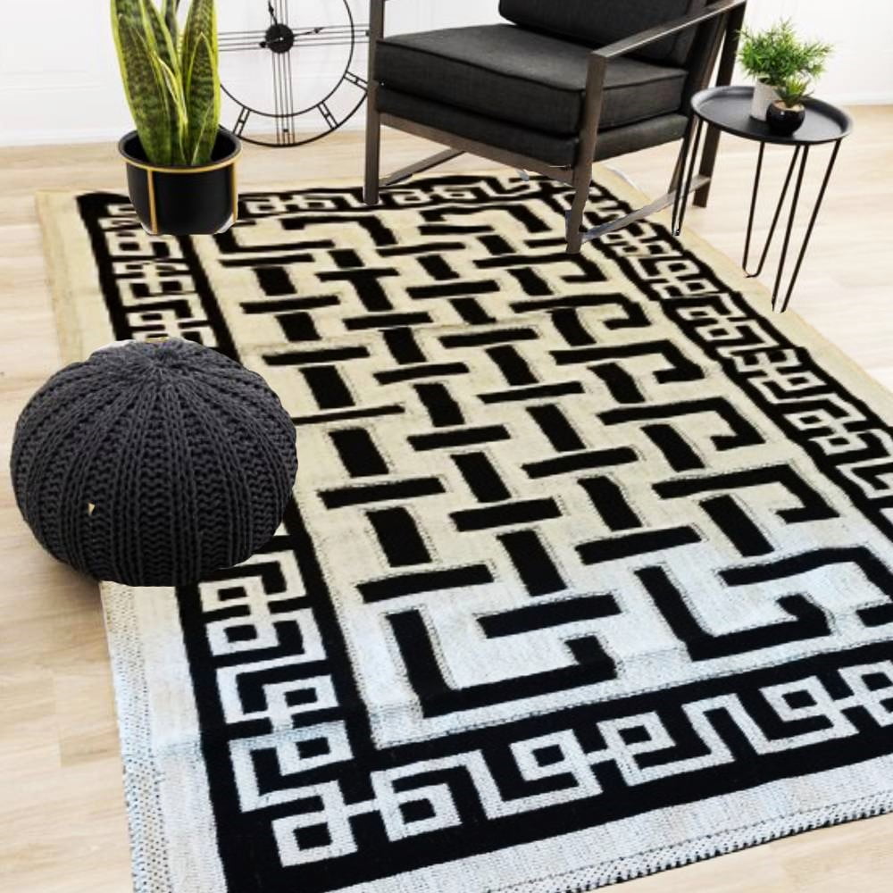 Covor tesut bumbac, dimensiunea 120x180cm Alb si Negru, cod CB25E
