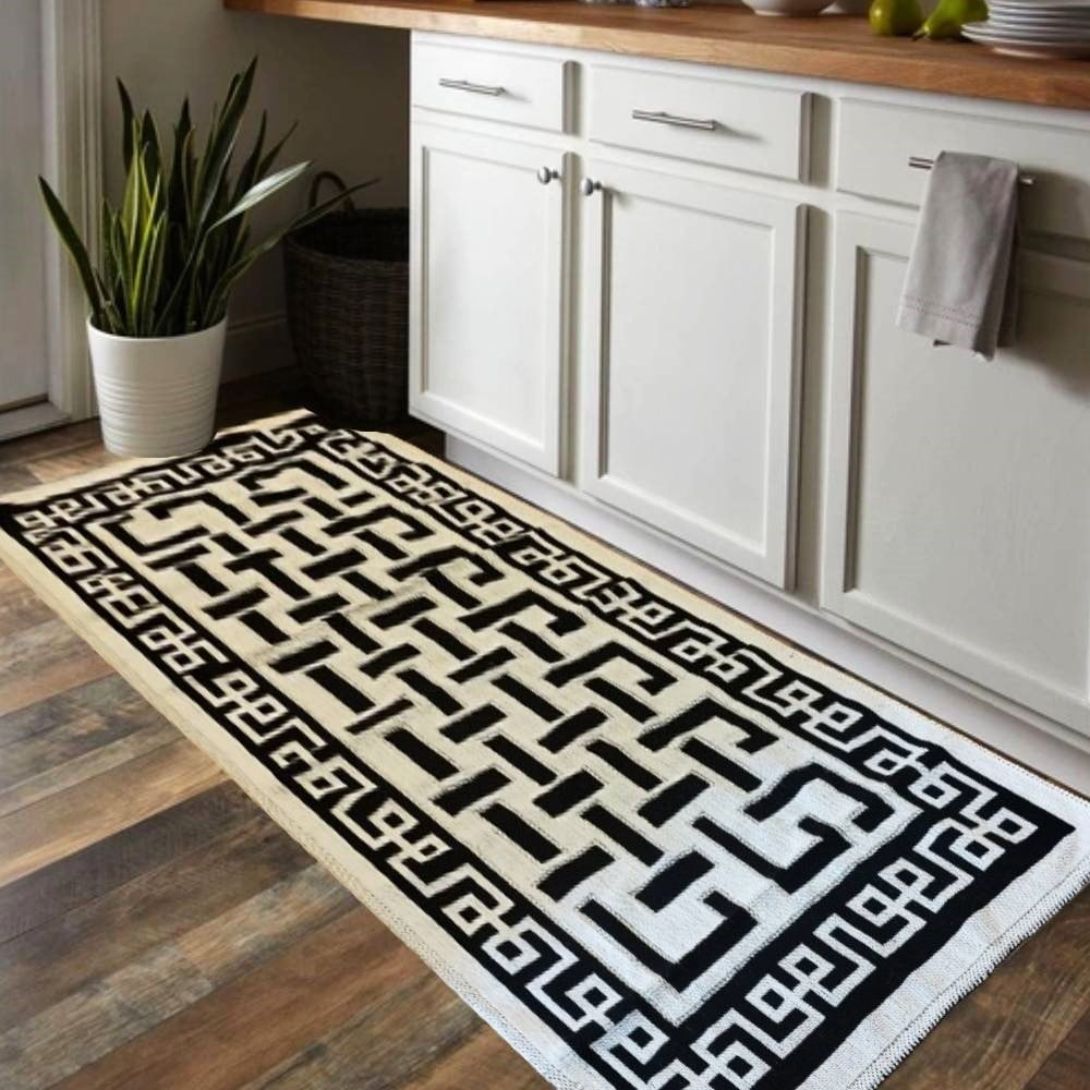 Covor tesut bumbac, dimensiunea 60x120cm Alb si Negru, cod CB25