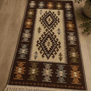 set 4 Covoare traditionale tesute, cu doua fete, iuta, dimensiunea 60x90cm, Maro, model ROMB - imagine 3
