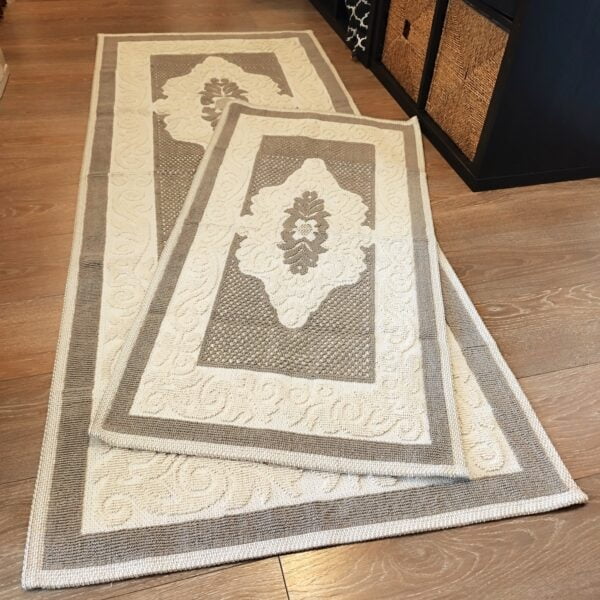 1+1 Set Covoare tesute din bumbac, dimensiunea 1 bucata 55x120cm+1 bucata 80x200cm, Capucino, cod CB229