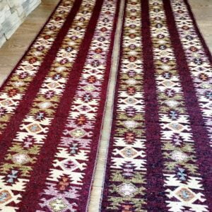1+1 Covoare traditionale, dimensiunea 60x200cm, Maro si crem, model Rustic