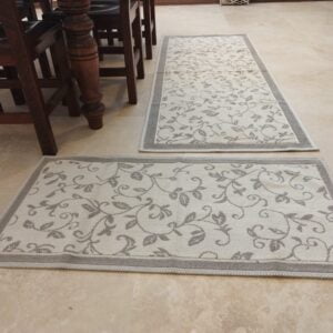1+1 Set Covoare tesute din bumbac, dimensiunea 1 bucata 60x120cm+1 bucata 75x195cm, crem si alb, cod CB223