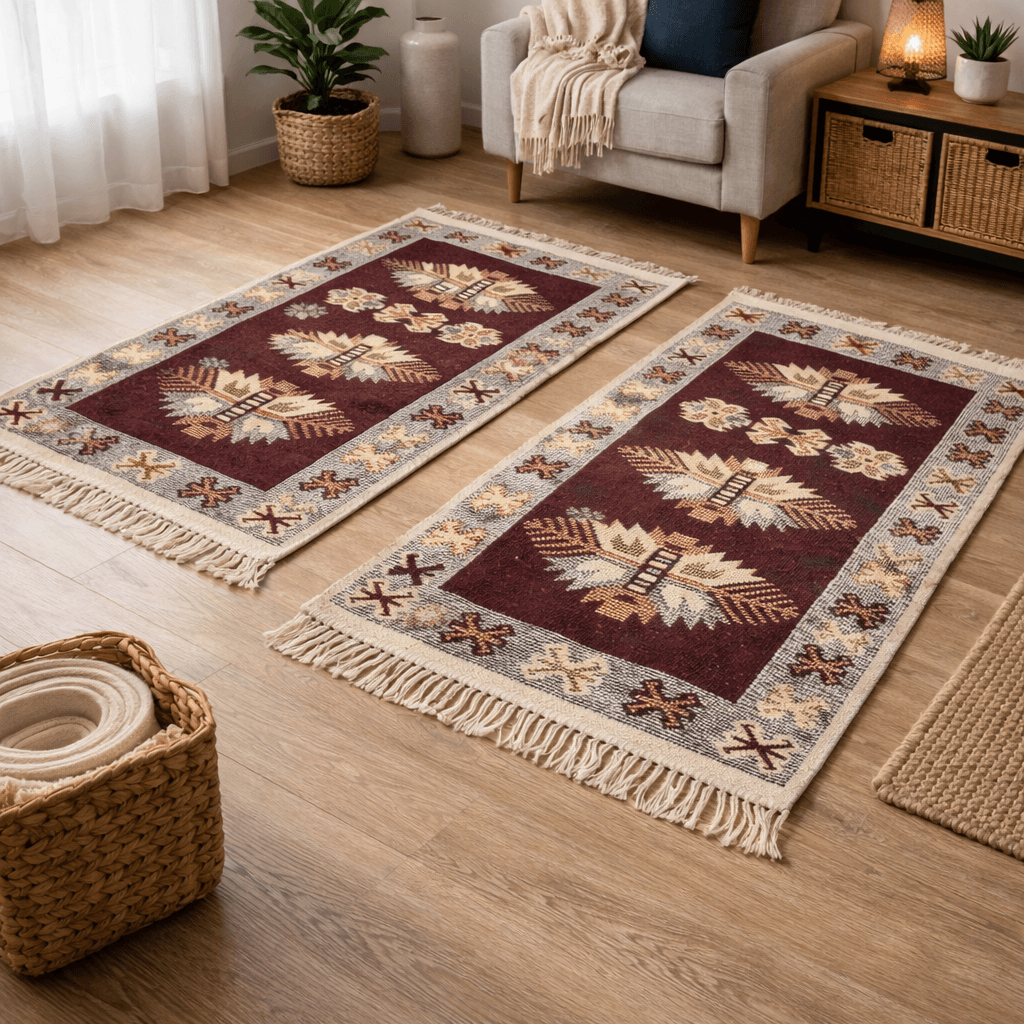 1+1 Set Covoare traditionale, dimensiunea 80x125cm, maro, model Con de brad - imagine 2